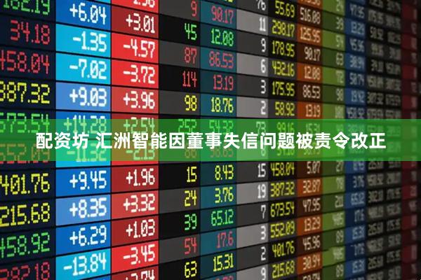 配资坊 汇洲智能因董事失信问题被责令改正
